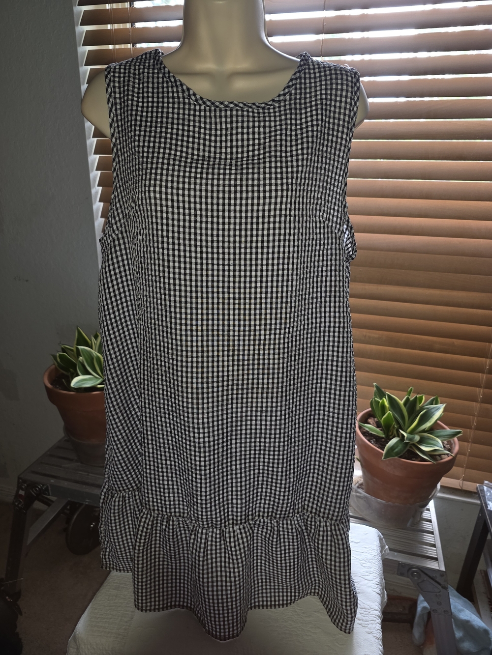 Black & White Checkered Ruffle-Hem Dress